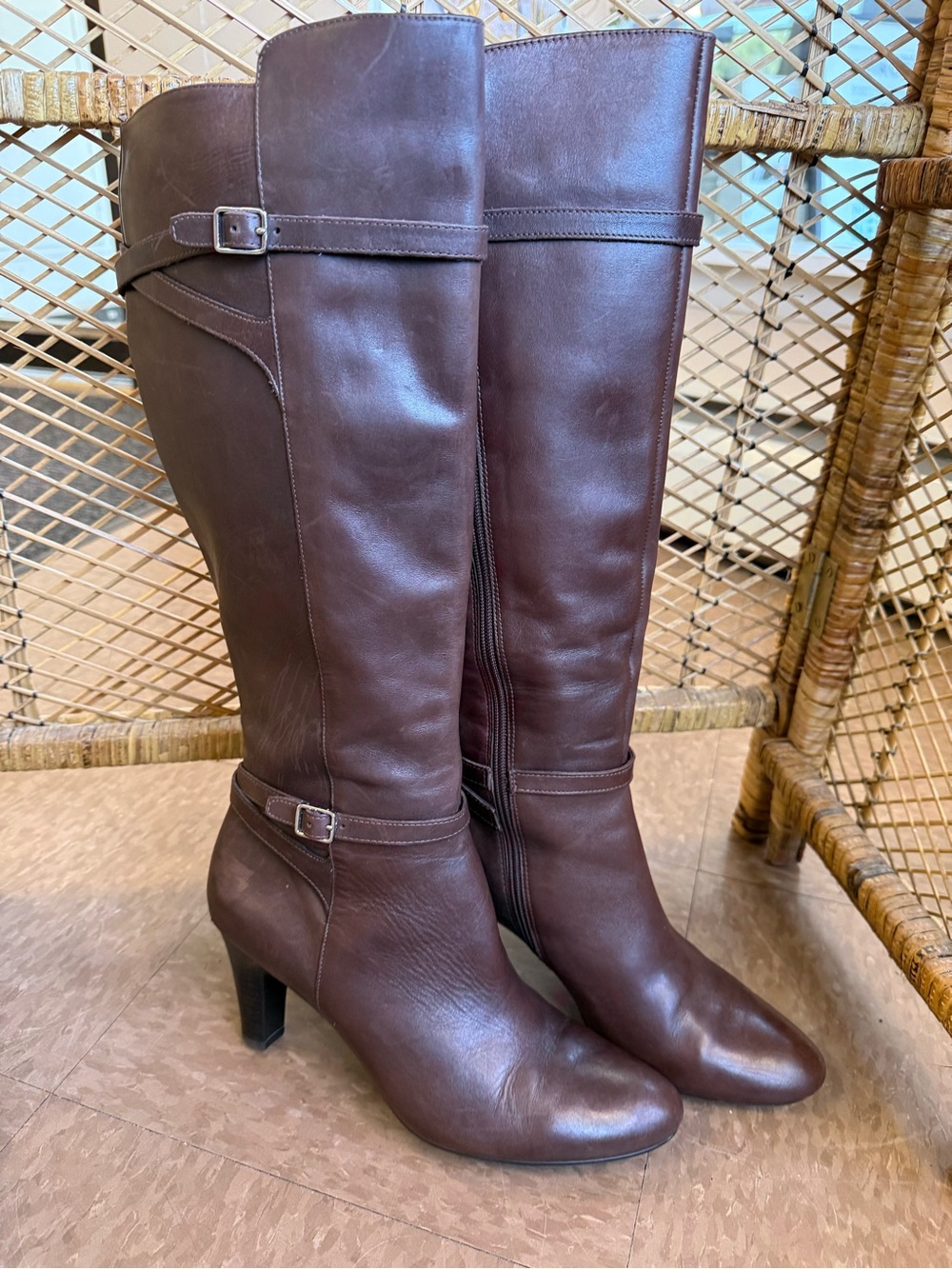 Lauren Ralph Lauren Sabeen Brown Leather Knee High Size 10B Buckle Riding Boots
